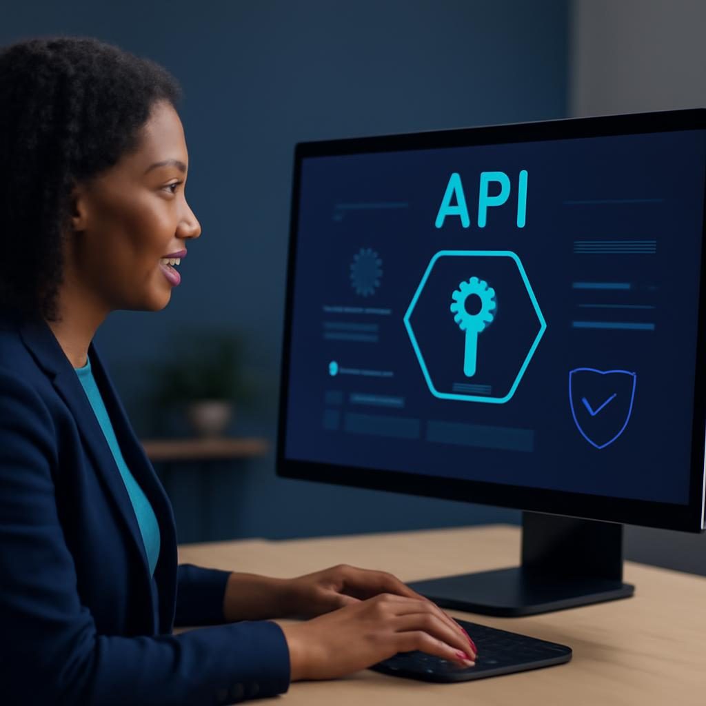 Ilustración de una clave API protegida dentro de un panel de configuración digital.