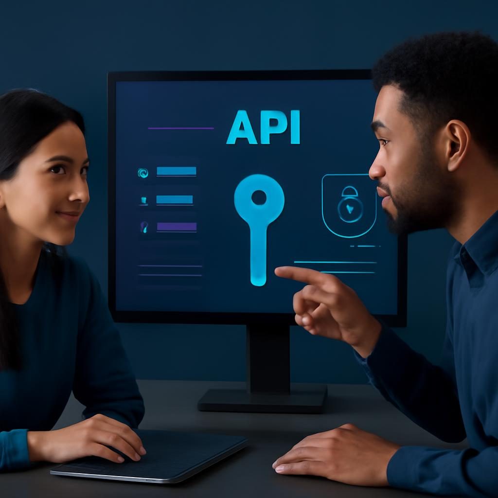 Ilustración de una clave API protegida dentro de un panel de configuración digital.