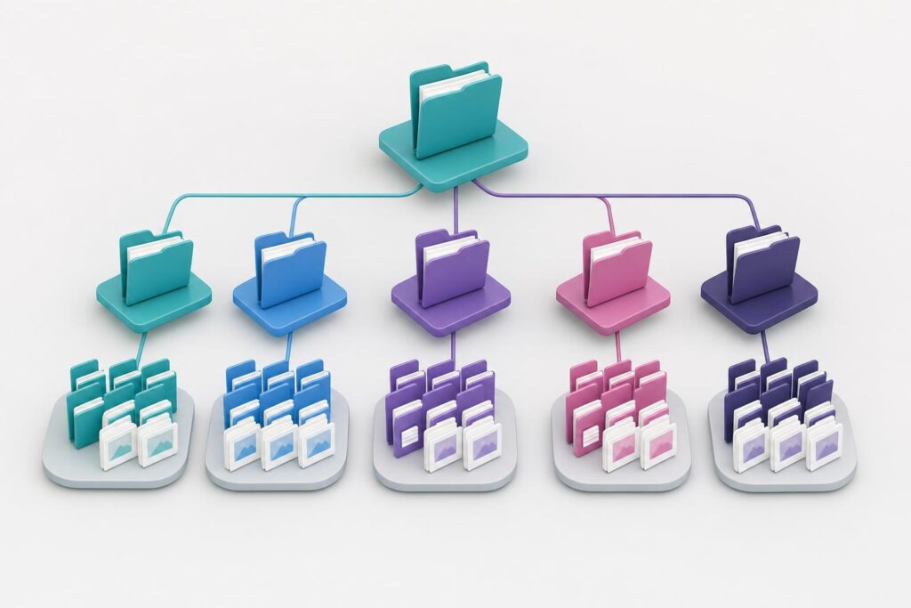 Estructura jerárquica de carpetas para organizar recursos visuales