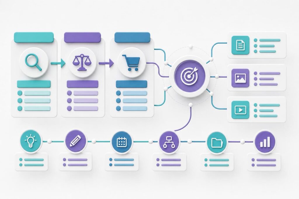 Diagrama de etapas de decisión para planear contenidos en WordPress