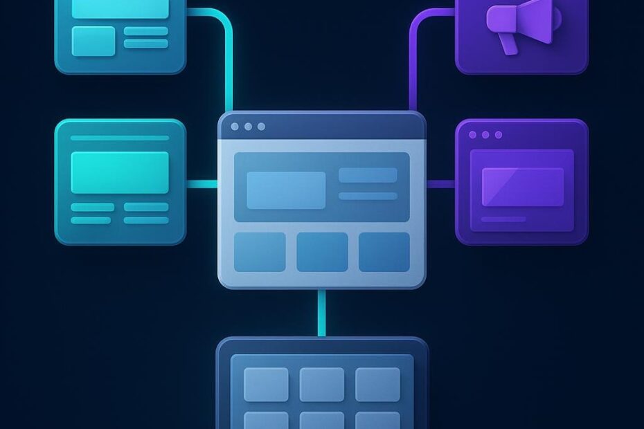 Diagrama de dos rutas, SEO y publicidad digital, que convergen en un sitio web y en el seguimiento de consultas.