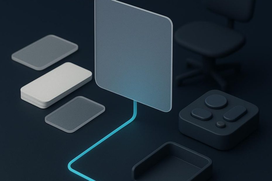 Composición tecnológica con una consulta central conectada a documentos organizados, controles de permisos y una ruta hacia revisión humana.