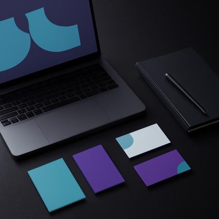 Materiales de auditoría de marca para una PYME sobre una mesa de trabajo.