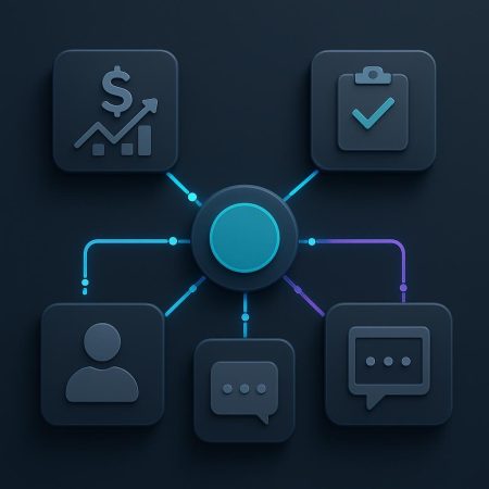 Diagrama conceptual con un objetivo central de campaña conectado a cinco resultados posibles: ventas, cotizaciones, registros, visitas y mensajes.