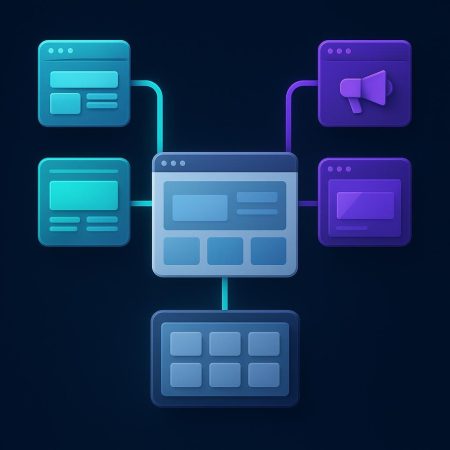 Diagrama de dos rutas, SEO y publicidad digital, que convergen en un sitio web y en el seguimiento de consultas.